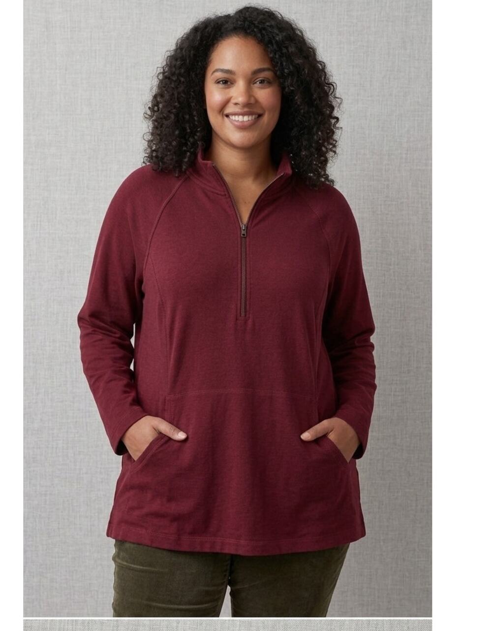 J.Jill Fit Out & About Popover 2X Burgundy Quarter Zip Athleisure Long Sleeve